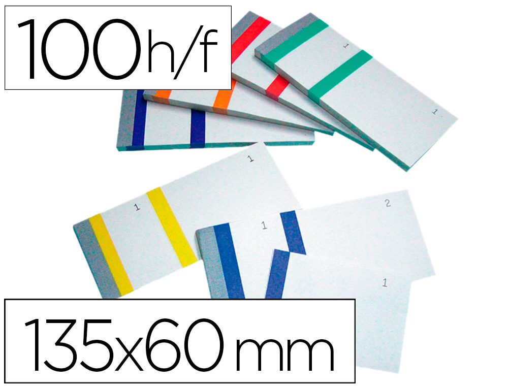 BLOC VENDEUR LIDERPAPEL 2 COUPONS DTACHABLES 100 FEUILLES 60X135MM PAPIER BLANC BANDE COULEUR COLORIS ASSORTIS