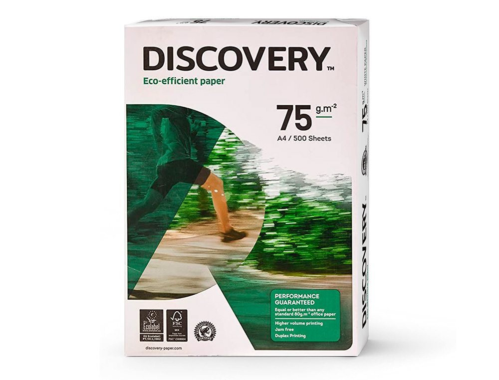 PAPIER DISCOVERY MULTIFONCTION GRAND VOLUME SANS BOURRAGE A4 75G/M2 BLANCHEUR 161 OPACITÉ 92 RIGIDITÉ 100 500 FEUILLES