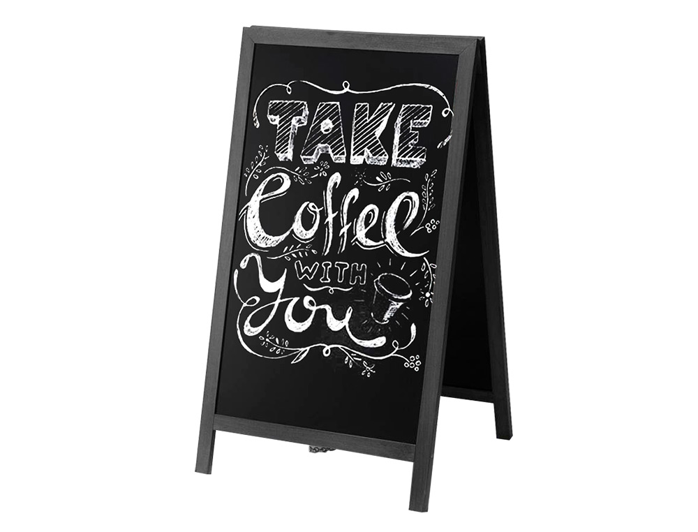 TABLEAU SOL NOIR LIDERPAPEL BOIS HÔTELLERIE CHEVALET DOUBLE FACE MARQUEUR TYPE CRAIE 75X135X52CM
