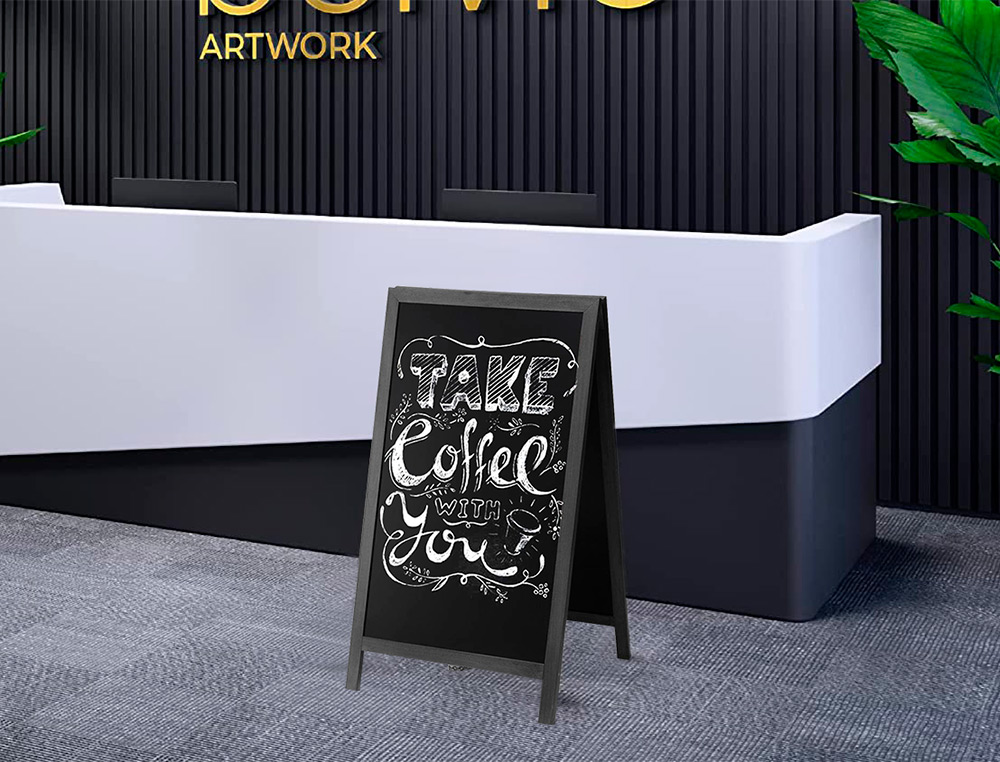 TABLEAU SOL NOIR LIDERPAPEL BOIS HÔTELLERIE CHEVALET DOUBLE FACE MARQUEUR TYPE CRAIE 75X135X52CM