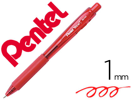 STYLO-BILLE PENTEL WOW POINTE 1MM RTRACTABLE GRIP CAOUTCHOUC CORPS TRIANGULAIRE ERGONOMIQUE ENCRE COLORIS ROUGE