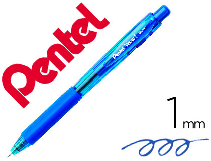 STYLO-BILLE PENTEL WOW POINTE 1MM RTRACTABLE GRIP CAOUTCHOUC CORPS TRIANGULAIRE ERGONOMIQUE ENCRE COLORIS BLEU