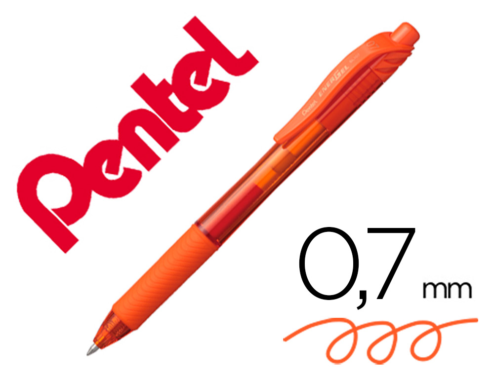 ROLLER PENTEL ENERGEL RETRACTABLE RECHARGEABLE      ENCRE DOUCE FLUIDE POINTE METAL 0,7MM GRIP CONFORT ORANGE