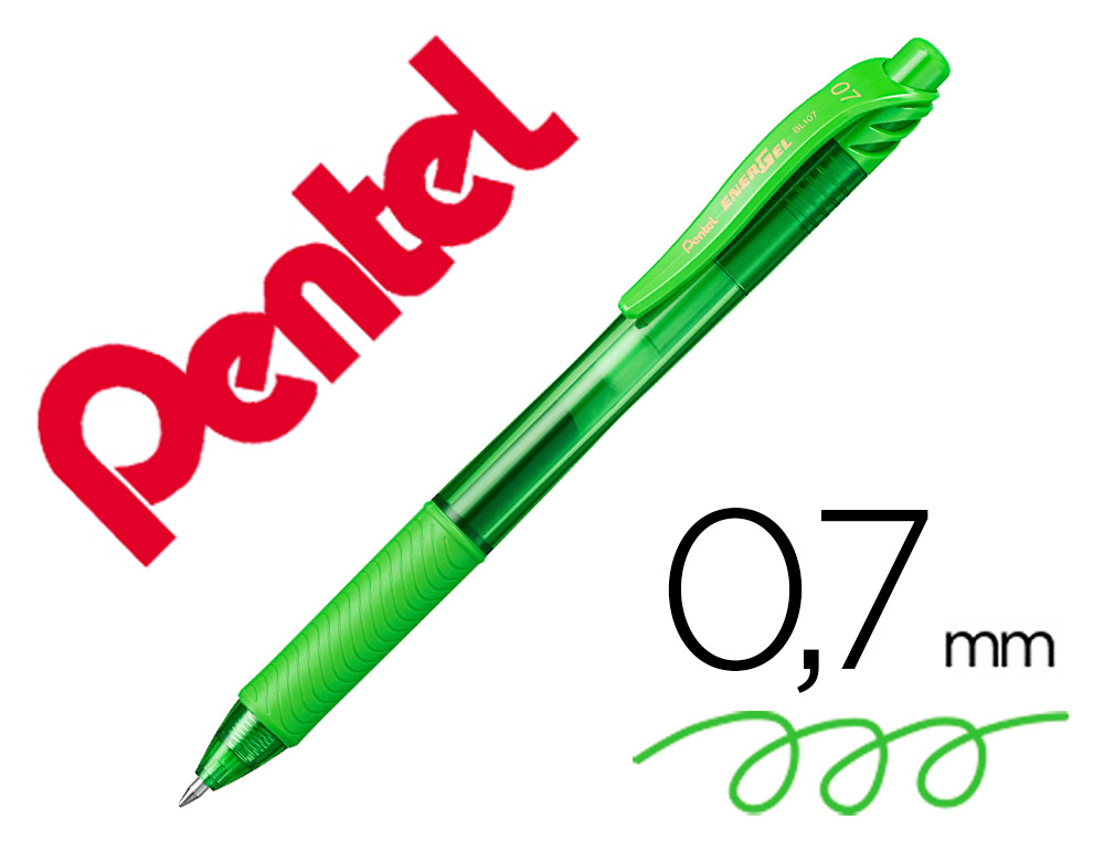 ROLLER PENTEL ENERGEL RETRACTABLE RECHARGEABLE ENCRE DOUCE FLUIDE POINTE METAL 0.7MM GRIP CONFORT VERT CLAIR