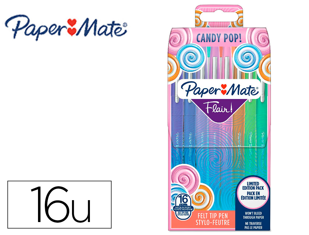 FEUTRE ECRITURE PAPER MATE FLAIR CANDY POP POINTE        MOYENNE POCHETTE 16 UNITES    ASSORTIES