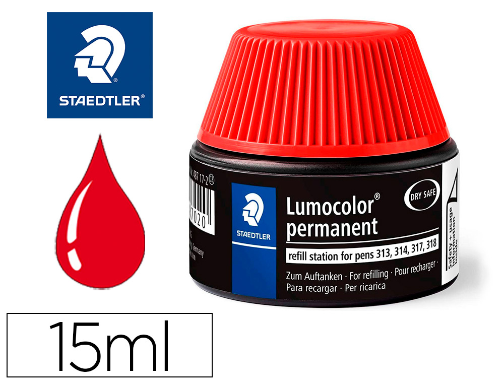 RECHARGE FEUTRE PERMANENT STAEDTLER LUMOCOLOR 487 17    POUR FEUTRES 313/314/317/318  FLACON 15ML COLORIS ROUGE