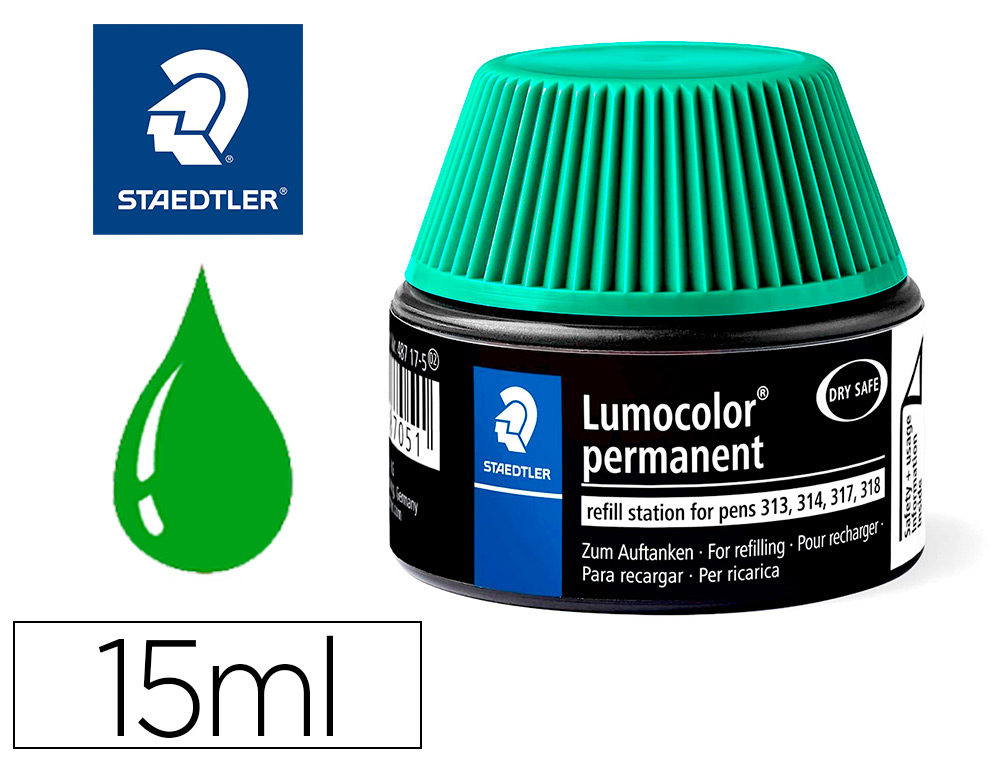 RECHARGE FEUTRE PERMANENT STAEDTLER LUMOCOLOR 487 17    POUR FEUTRES 313/314/317/318  FLACON 15ML COLORIS VERT