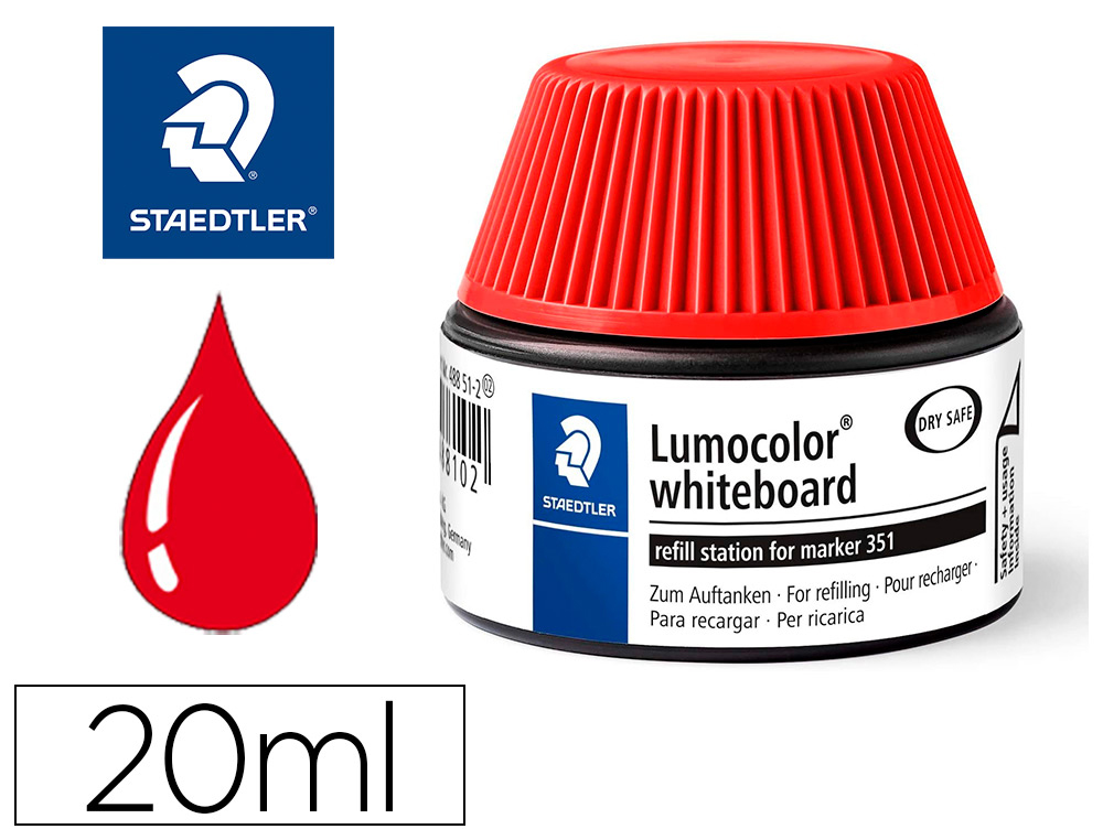 RECHARGE MARQUEUR PERMANENT STAEDTLER LUMOCOLOR 488 48    POUR MARQUEURS COMPACTS 348   FLACON 20ML COLORIS ROUGE