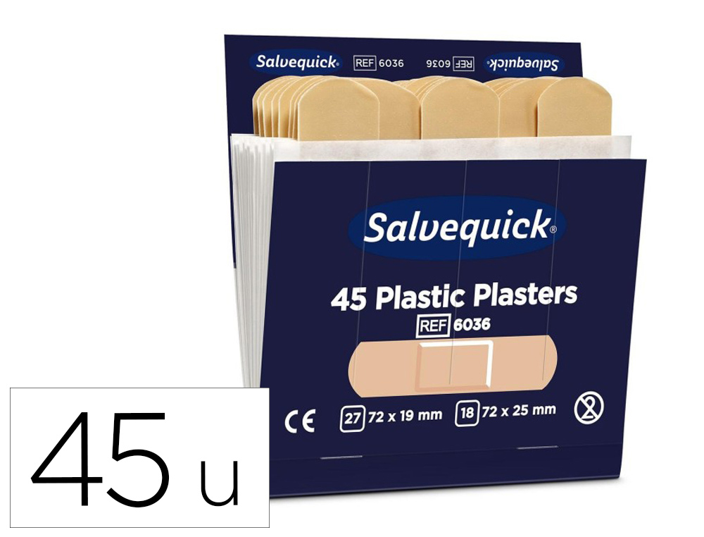 RECHARGE SALVEQUICK PANSEMENT PLASTIQUE HAUTE QUALITE       HYPOALLERGENIQUE 45 UNITES