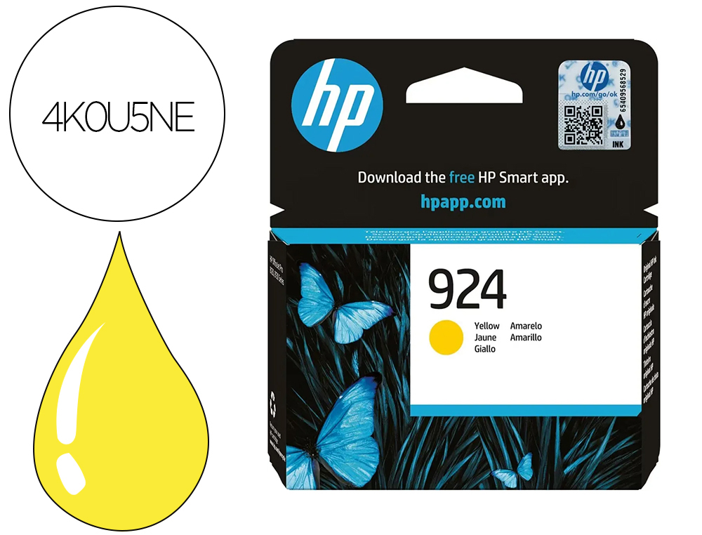 CARTOUCHE HP JET D'ENCRE ORIGINAL 924 4K0U5NE 400      PAGES COLORIS JAUNE
