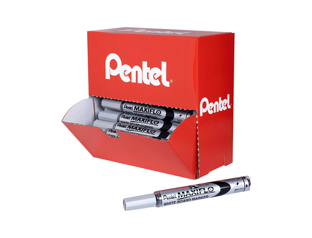 PRESENTOIR PENTEL MARQUEUR MAXIFLO EFFACABLE TABLEAU     BLANC BOUTON POUSSOIR POINTE  OGIVE TRAIT 1,6MM COLORIS
