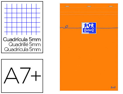 BLOC BUREAU OXFORD A7+ PAPIER VLIN SURFIN AGRAF EN TTE COUVERTURE ENVELOPPANTE 85X120MM 80F 80G 5X5MM ORANGE