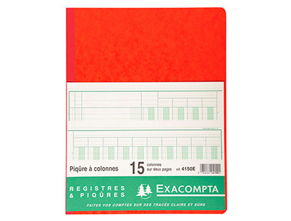 REGISTRE PIQRE EXACOMPTA COLONNES 250X320MM 33 LIGNES 15 COLONNES/2 PAGES 80 PAGES
