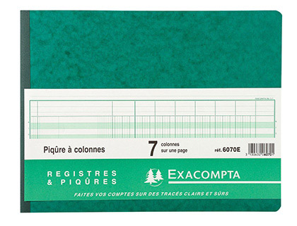 REGISTRE PIQRE EXACOMPTA COLONNES 320X250MM 24 LIGNES 7 COLONNES/PAGE 80 PAGES