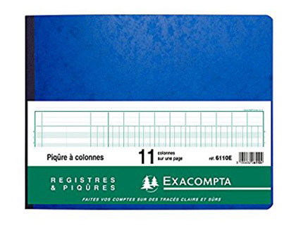 REGISTRE PIQRE EXACOMPTA COLONNES 320X250MM 24 LIGNES 11 COLONNES/PAGE 80 PAGES