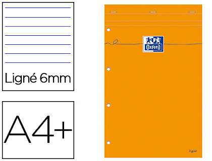 BLOC BUREAU OXFORD PAPIER A4+ VLIN SURFIN AGRAF EN TTE COUVETURE ENVELOPPANTE 210X320MM 80F 80G LIGN 6MM ORANGE