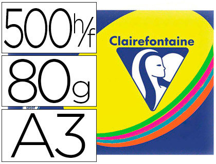 PAPIER COULEUR CLAIREFONTAINE TROPHE MULTIFONCTION A3 80G/M2 COULEURS ASSORTIES INTENSES PAQUET 500 FEUILLES