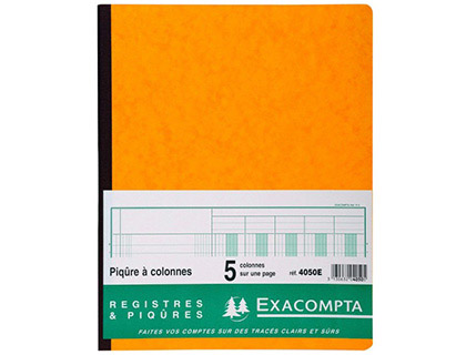 REGISTRE PIQRE EXACOMPTA COLONNES 250X320MM 31 LIGNES 5 COLONNES/PAGE 80 PAGES