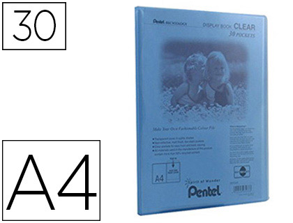 PROTGE-DOCUMENTS PENTEL CLEAR A4 30 POCHETTES COLORIS BLEU