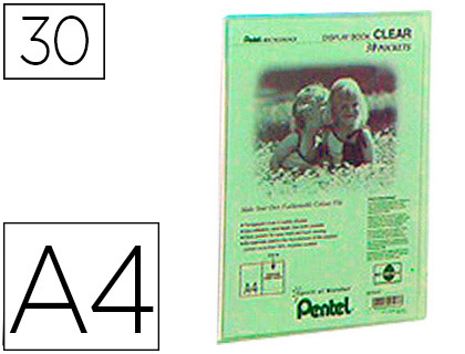 PROTGE-DOCUMENTS PENTEL CLEAR A4 30 POCHETTES COLORIS VERT