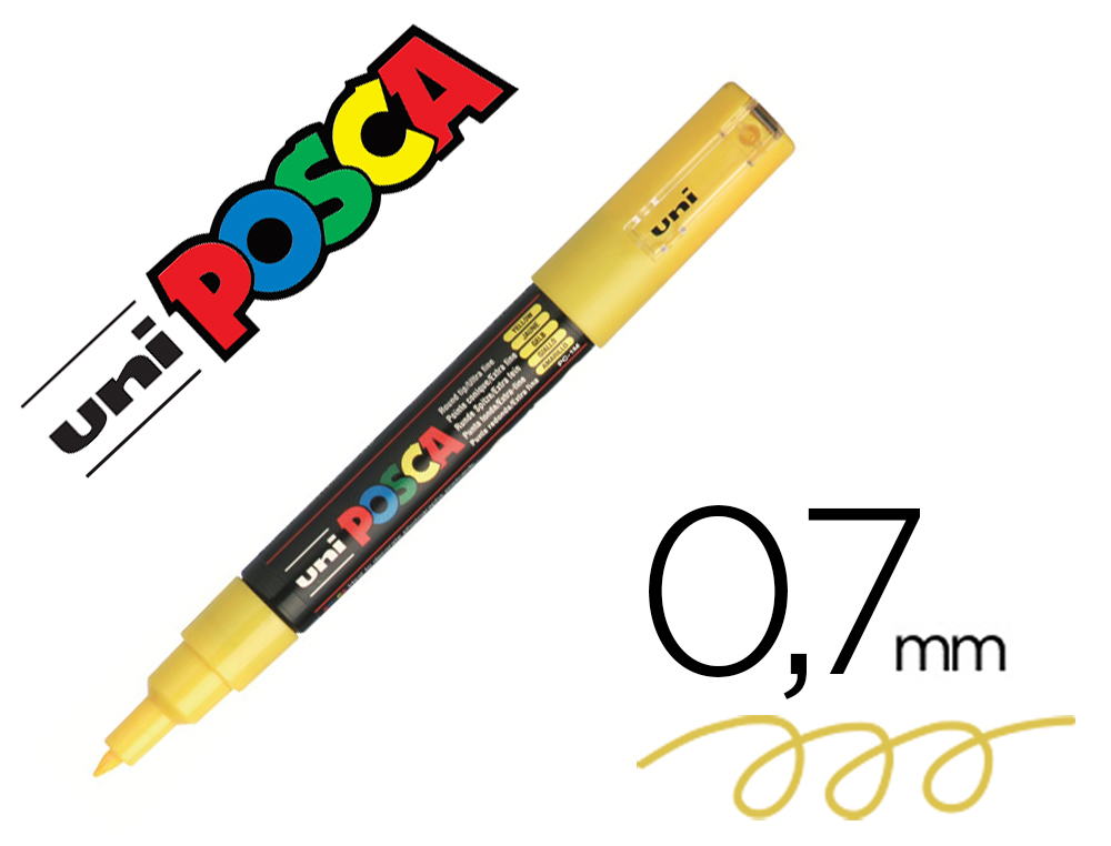 MARQUEUR POSCA PC1MC BASE EAU POINTE CONIQUE EXTRA FINE     0,7MM JAUNE              SANS/ODEURS/ALCOOL/SOLVANT TOUS