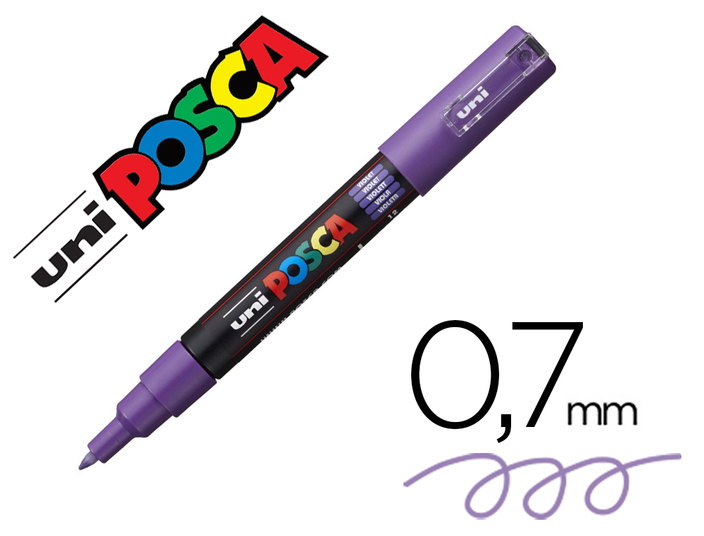 MARQUEUR POSCA PC1MC BASE EAU POINTE CONIQUE EXTRA FINE     0,7MM VIOLET             SANS/ODEURS/ALCOOL/SOLVANT TOUS