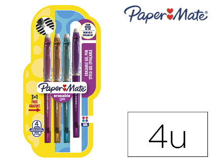STYLO PAPER MATE ENCRE GEL EFFAABLE POINTE MOYENNE COLORIS FUN ASSORTIS 3+1 UNITS