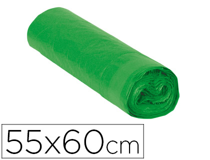 SAC POUBELLE DOMESTIQUE 55X60CM LIENS COULISSANTS CALIBRE 120 CAPACIT 23L COLORIS VERT ROULEAU 15 UNITS