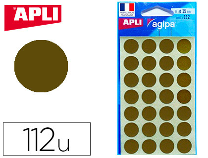 PASTILLE ADHSIVE APLI AGIPA DIAMTRE 15MM PERMANENTE COLORIS OR POCHETTE 112 UNITS