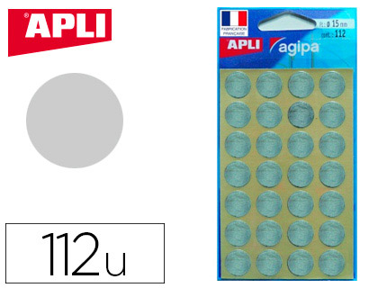 PASTILLE ADHSIVE APLI AGIPA DIAMTRE 15MM PERMANENTE COLORIS ARGENT POCHETTE 112 UNITS