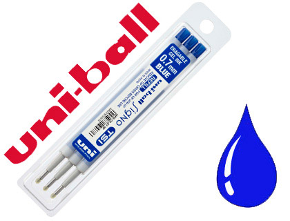 RECHARGE UNIBALL ROLLER SIGNO TSI ENCRE GEL EFFAABLE POINTE MOYENNE TRAC 0.7MM COLORIS BLEU TURQUOISE SET 3 UNITS