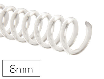 SPIRALE Q-CONNECT PLASTIQUE TRANSPARENT RELIEUR PAS 32 5:1 40F CALIBRE 1.8MM DIAMTRE 8MM BOTE 100 UNITS