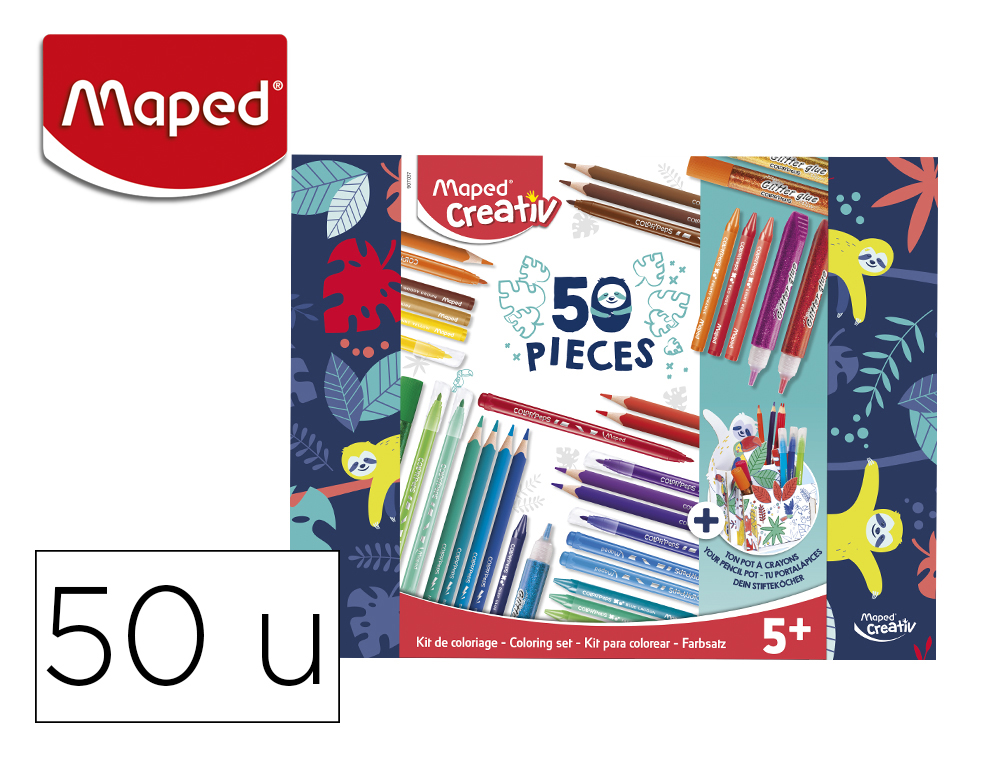 KIT DE COLORIAGE MAPED FEUTRES CRAYONS CRAIES CIRE   GOMME TAILLE-CRAYON 50 PIECES + 1 ACTIVITE CREATIVE