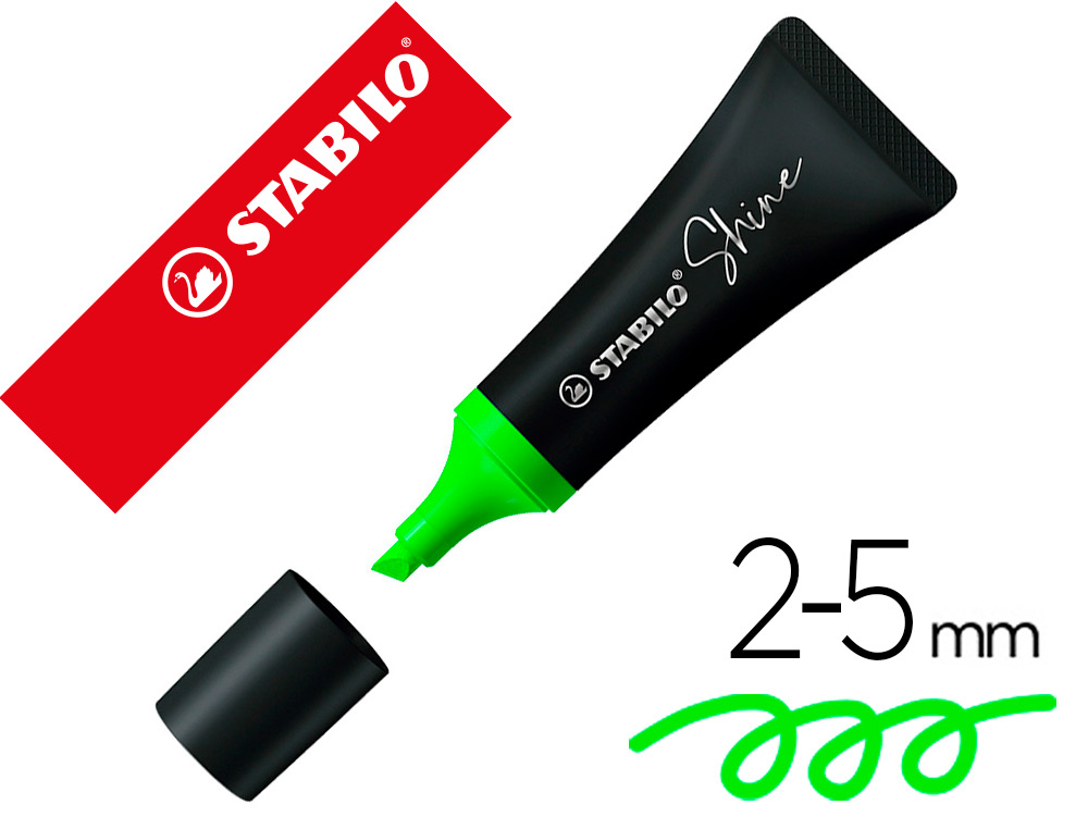 SURLIGNEUR STABILO SHINE FORME DE TUBE POINTE          BISEAUTEE LARGEUR TRACE 2/5MM COLORIS VERT