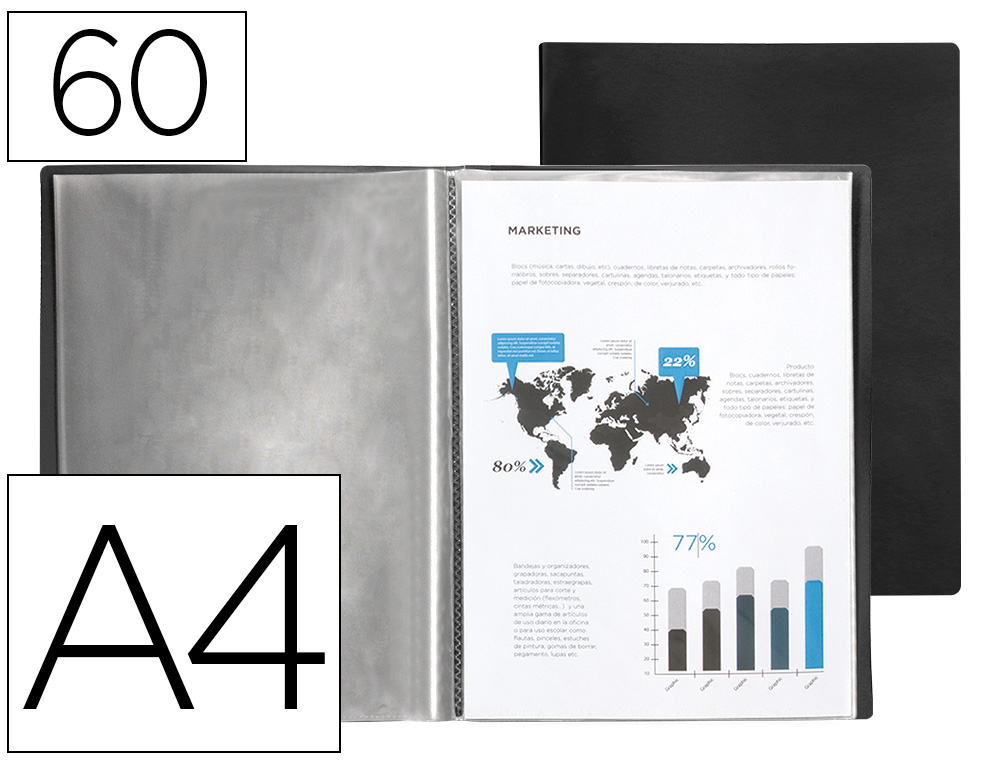 PROTEGE-DOCUMENTS LIDERPAPEL POLYPROPYLENE COUVERTURE      FLEXIBLE 60 POCHETTES FIXES   A4 220X297MM NOIR OPAQUE