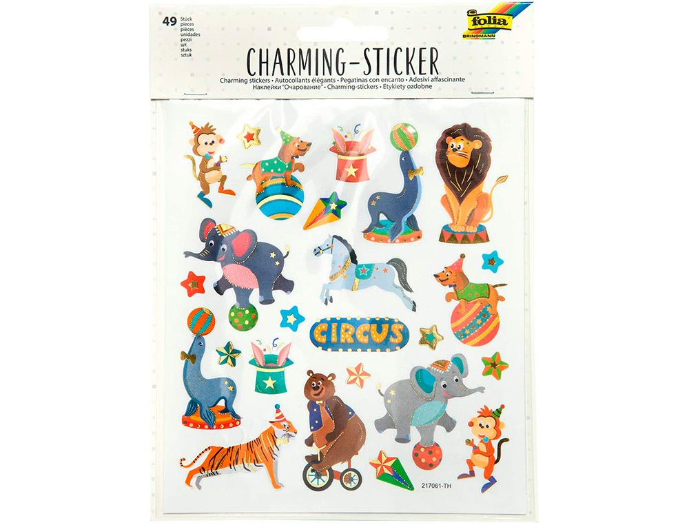 STICKER CHARMING FOLIA CIRCUS 15X17CM 2 FEUILLES ASSORTIES  49 PIECES