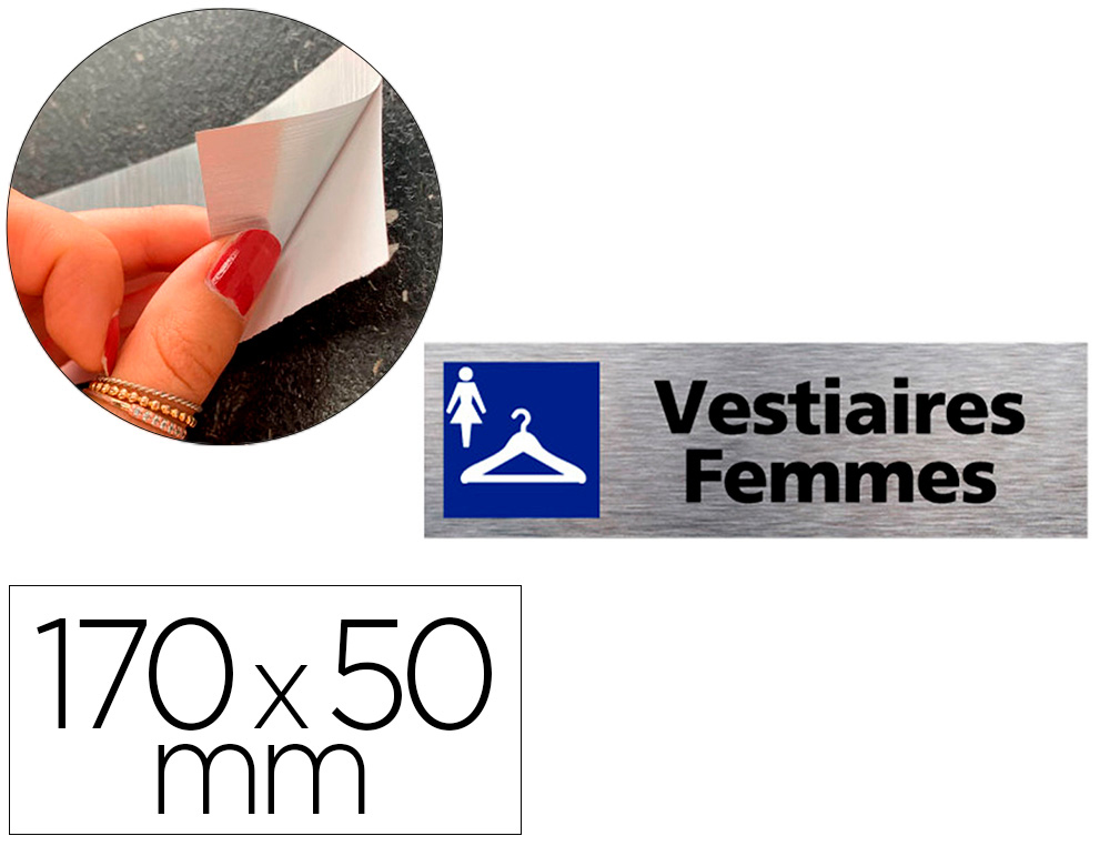 PLAQUE DE PORTE VESTIAIRE FEMMES SIGNALETIQUE BIZ       PICTOGRAMME ALUMINIUM BROSSE  DOUBLE FACE AUTOCOLLANT DOS