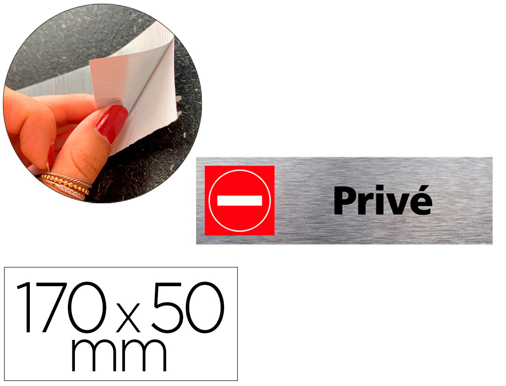 PLAQUE DE PORTE PRIVE SIGNALETIQUE BIZ PICTOGRAMME  EN ALUMINIUM BROSSE DOUBLE    FACE AUTOCOLLANT DOS 170X50MM