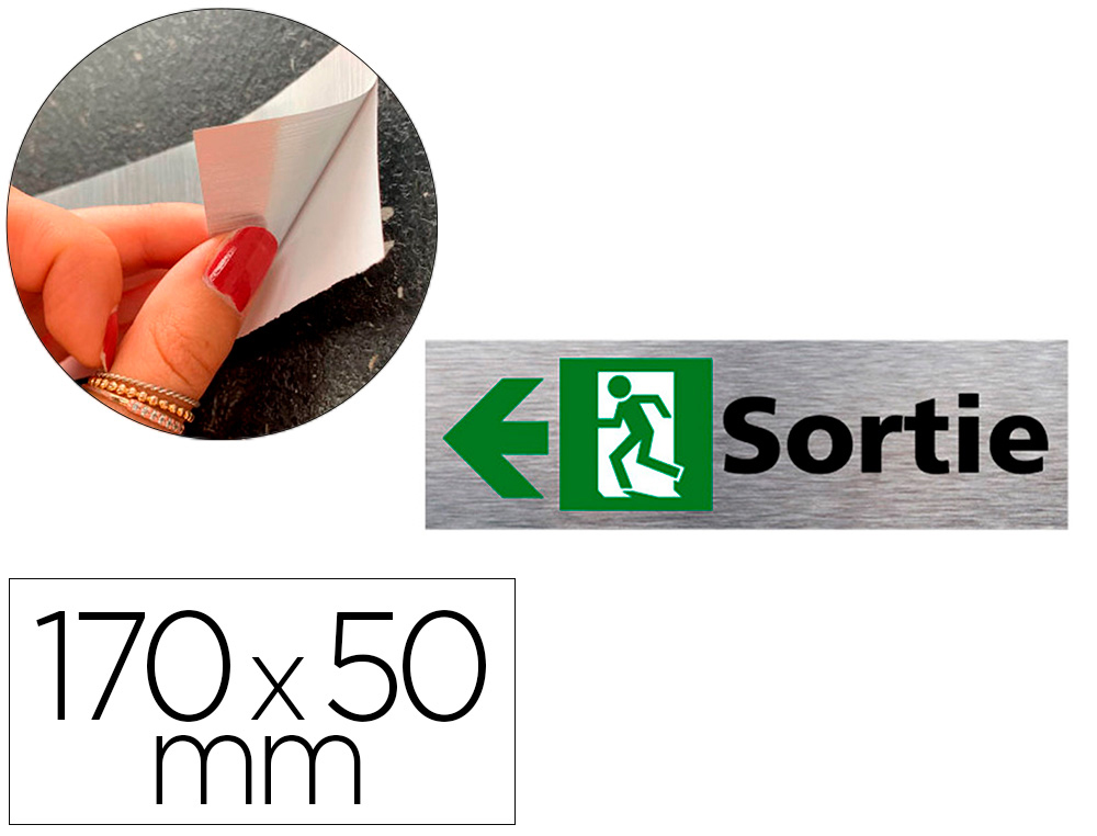 PLAQUE DE PORTE SORTIE DE SECOURS GAUCHE SIGNALETIQUE   BIZ PICTOGRAMME ALUMINIUM     BROSSE AUTOCOLLANT DOS