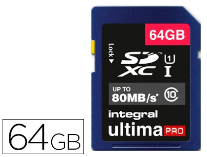 CARTE INTGRAL SDHC CAPACIT 64GB CLASSE 10 VITESSE TRANSFERT 80MB/S