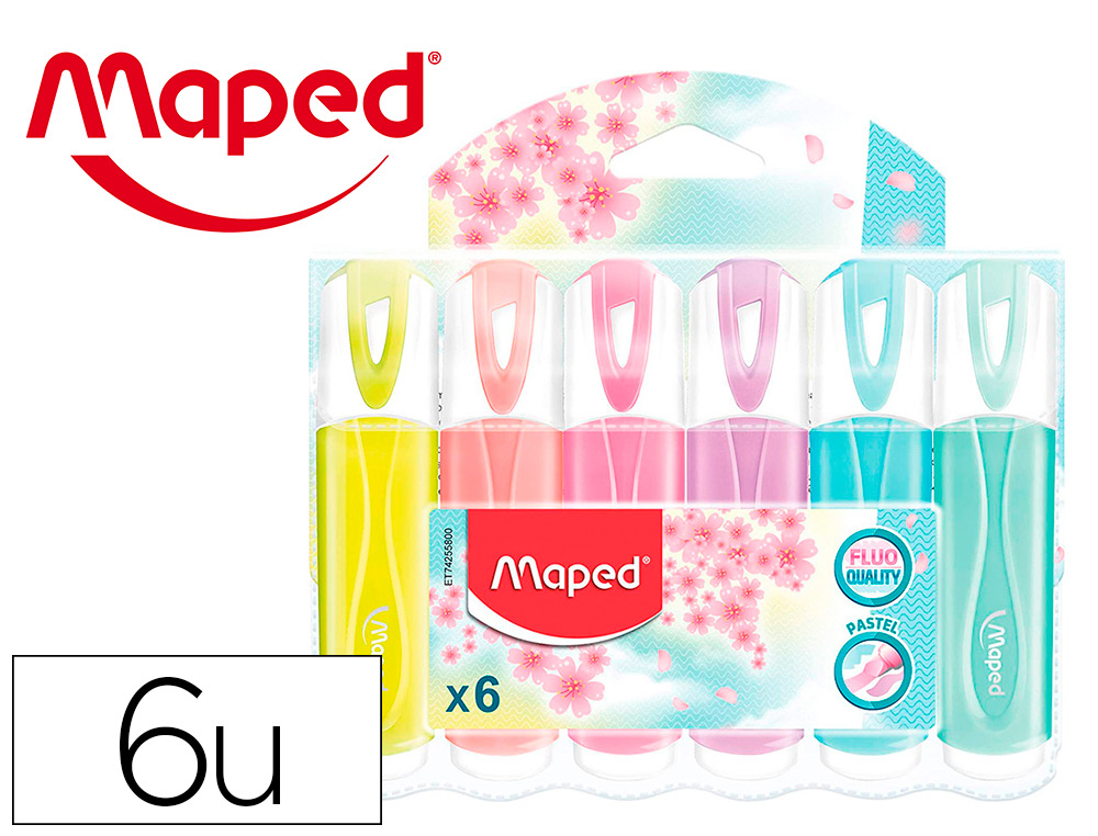 SURLIGNEUR MAPED FLUO'PEPS FLUORESCENT CLASSIC COULEURS  PASTEL ASSORTIES POCHETTE DE  6