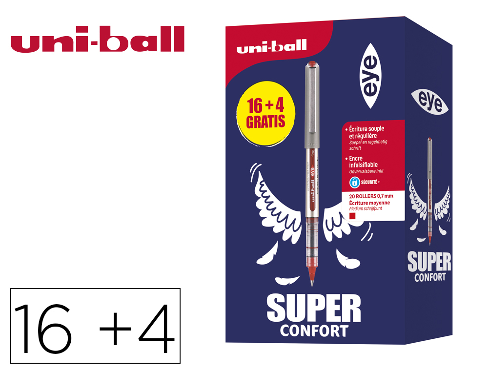 ROLLER UNIBALL EYE POINTE METAL ECRITURE FINE BOITE DE  16 + 4 ROLLERS GRATUITS ROUGE