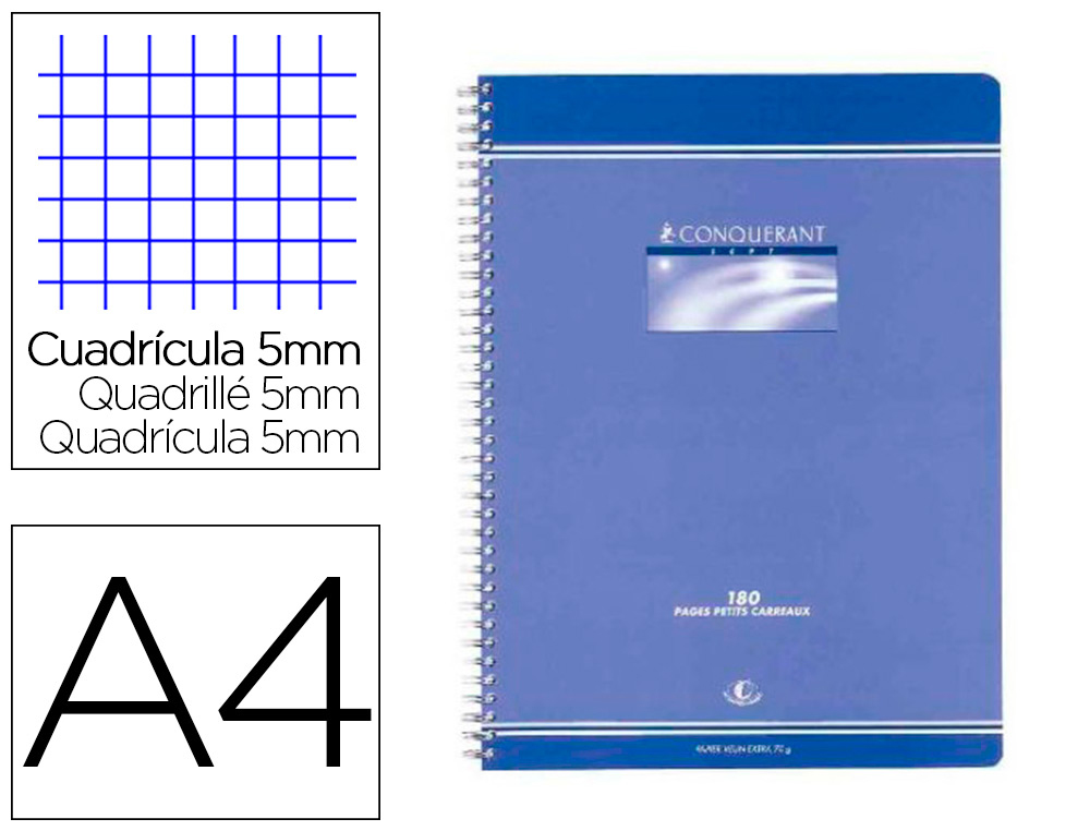 CAHIER CONQUERANT 7 INTEGRALE 210X297 180P 70G Q5/5 RECYCLE