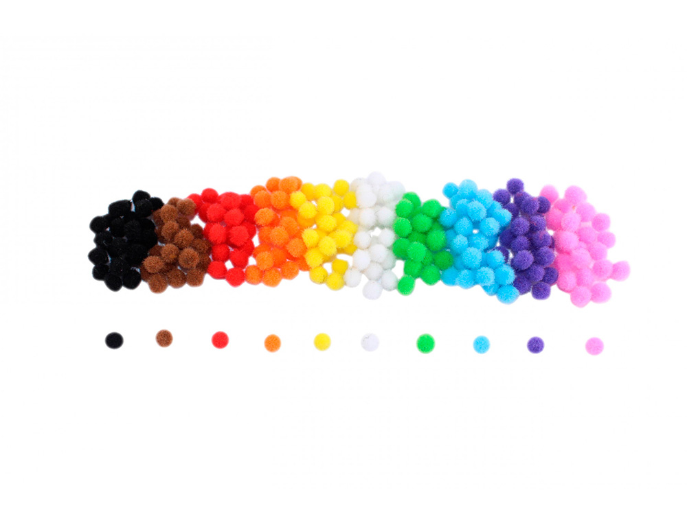 PACK MINI POMPONS SODERTEX COLORE - 8 MM - 200 PCS - 10  COLORIS