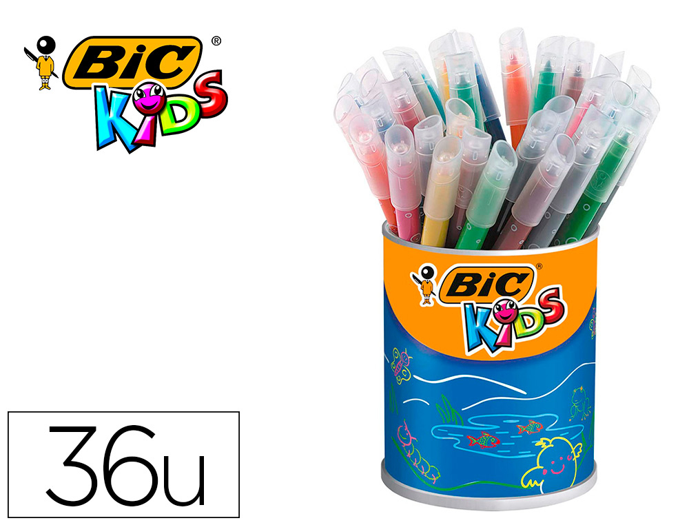FEUTRES DE COLORIAGE BIC ENCRE ULTRA LAVABLE. POINTE   DE 1 MM. D COR FANTAISIE. POT DE 36 UNIT S