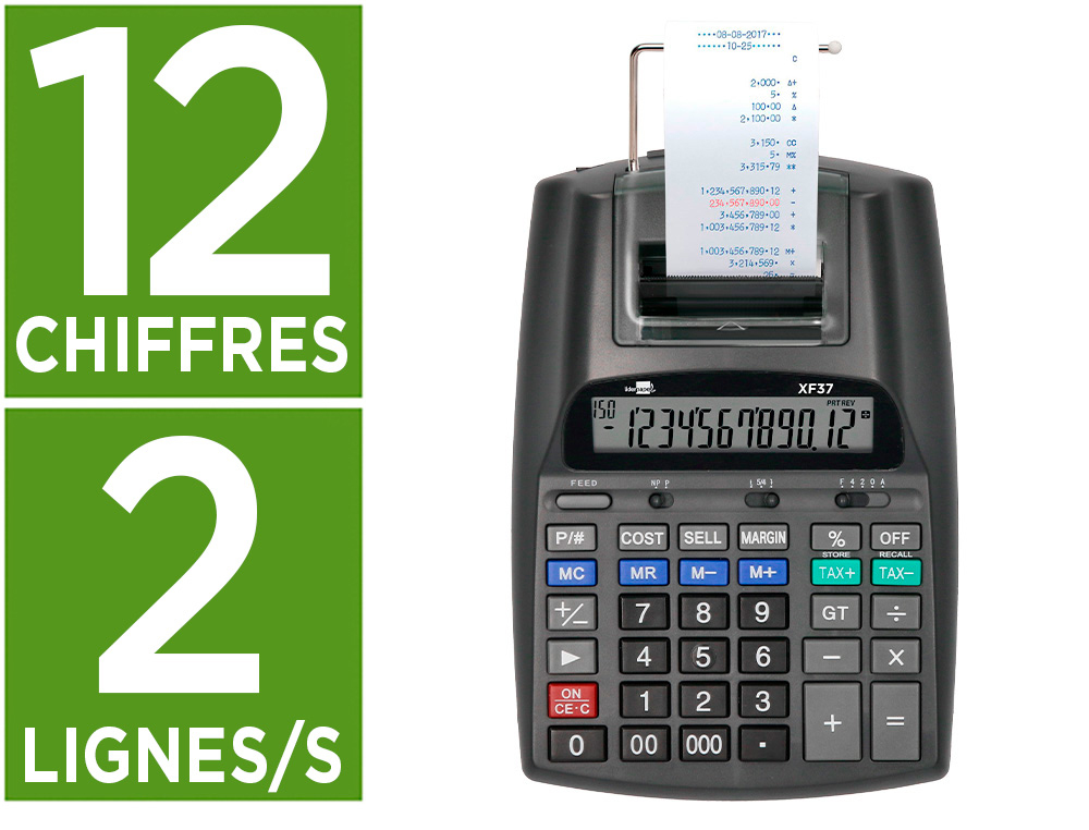 CALCULATRICE LIDERPAPEL IMPRIMANTE PROFESSIONNELLE    BICOLORE 12 CHIFFRES          225X158X56MM COLORIS NOIR