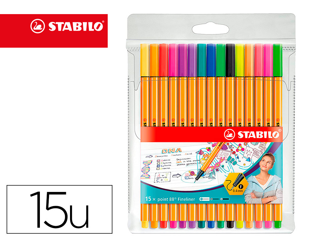 STYLO FEUTRE STABILO POINT 88 POINT FINE 0,4MM POCHETTE DE  30 COLORIS ASSORTIS DONT 5    FLUO