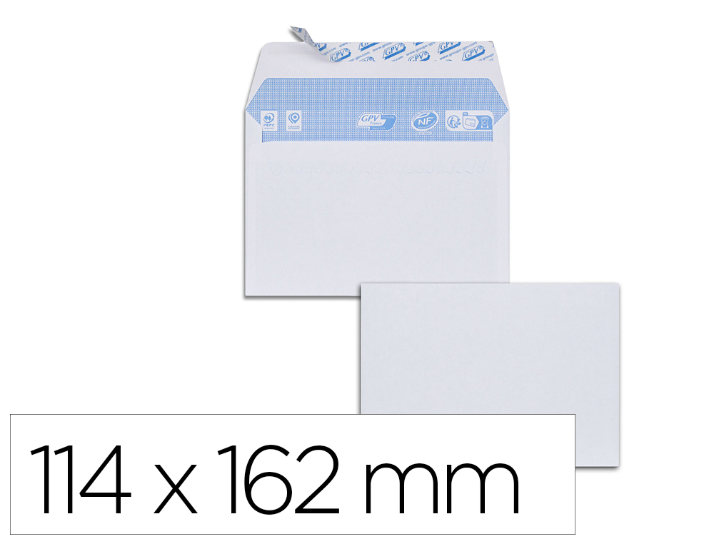 ENVELOPPE GPV VELIN BLANC 80G C6 114X162MM BANDE ADHESIVE   PAQUET 100 UNITES