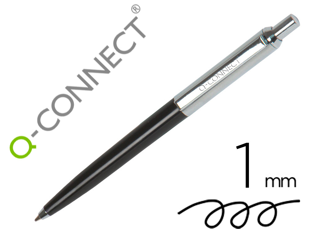 STYLO-BILLE Q-CONNECT PREMIUM METALLIQUE RETRACTABLE GRIP   POINTE 1MM COLORIS NOIR