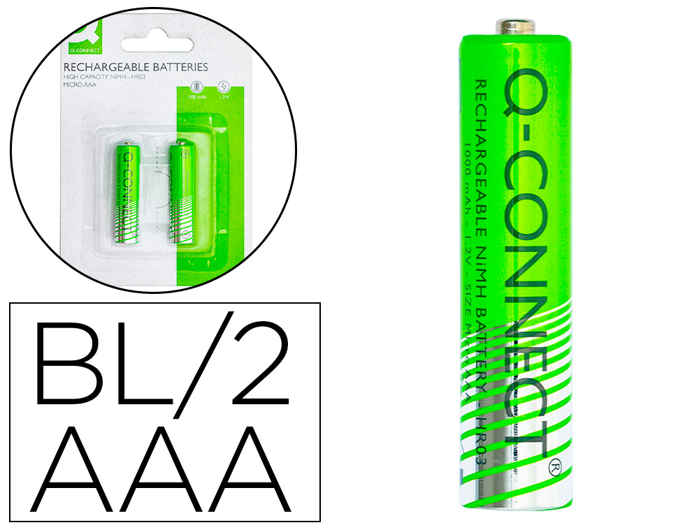 PILE Q-CONNECT ALCALINE AAA RECHARGEABLE BLISTER 2 UNITES